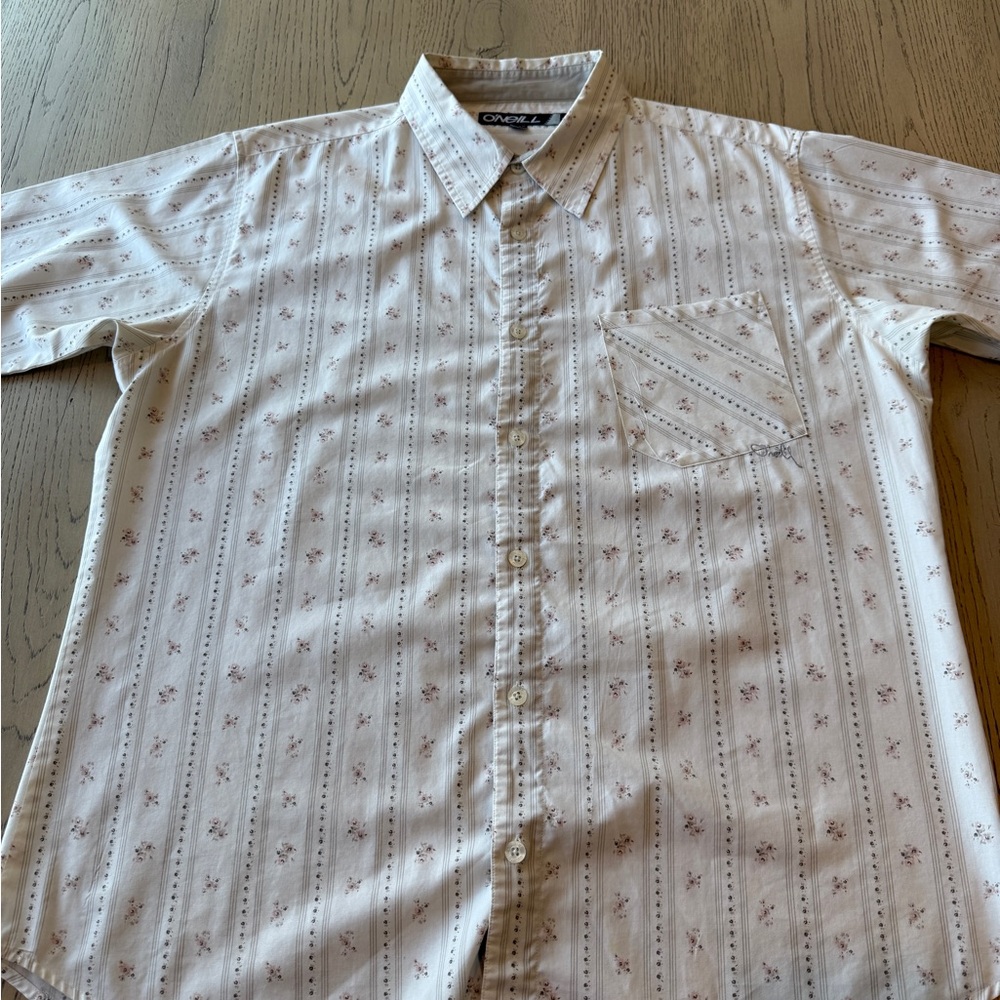 Men’s O'Neill White Casual Button Down Shirt with Subtle Stripes Size XL